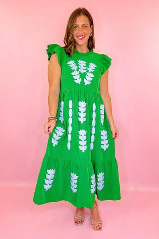 Timelessly True Floral Midi Dress Green/Blue