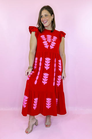 Timelessly True Floral Midi Dress Red/Pink