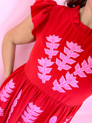 Timelessly True Floral Midi Dress Red/Pink