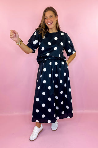 To Be Continued Polka Dot Midi Skirt Set Black