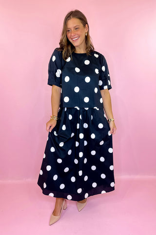To Be Continued Polka Dot Midi Skirt Set Black