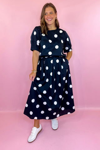 To Be Continued Polka Dot Midi Skirt Set Black