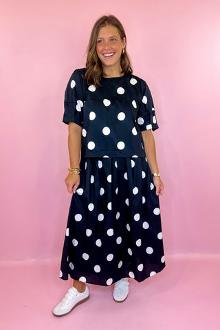To Be Continued Polka Dot Midi Skirt Set Black