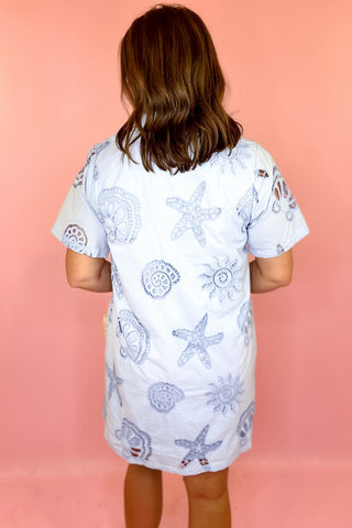 blue seashell eyelet mini dress