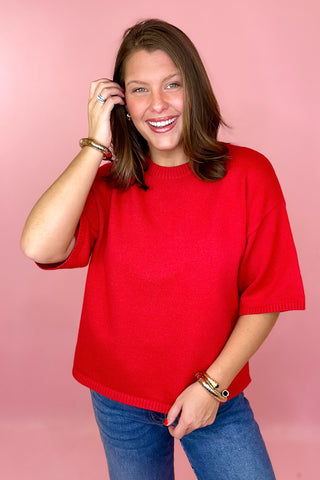 Short Sleeve Sweater Red