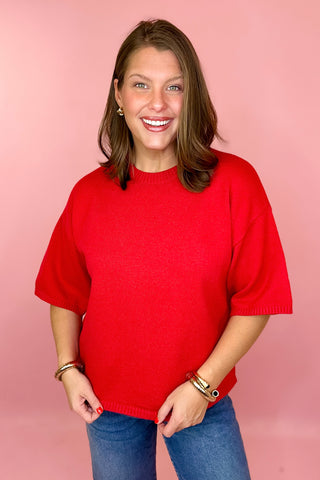 Short Sleeve Sweater Red