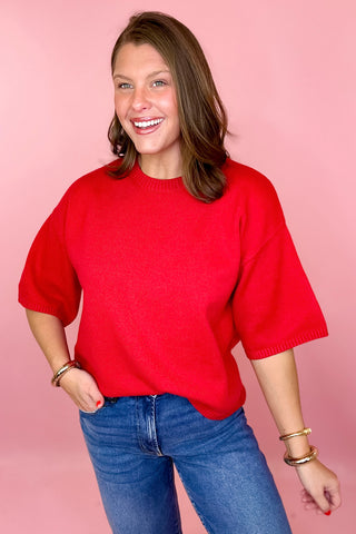 Short Sleeve Sweater Red