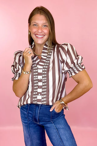 True Feelings Striped Top Brown