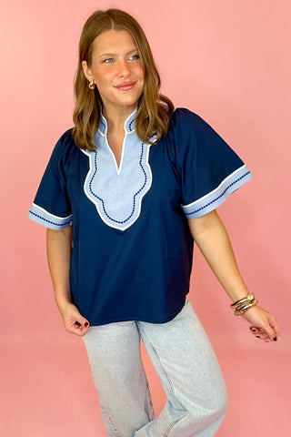 THML navy embroidered top