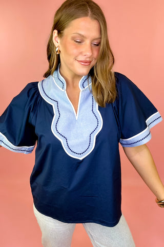 THML navy embroidered top