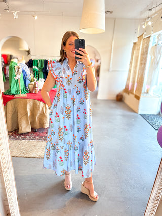  Floral Midi Dress Blue