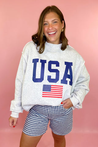 USA/America Reversible Mock Sweatshirt - Grey