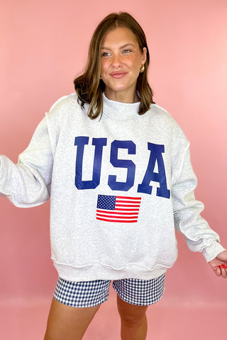 USA/America Reversible Mock Sweatshirt - Grey