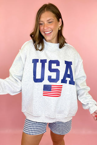 USA/America Reversible Mock Sweatshirt - Grey