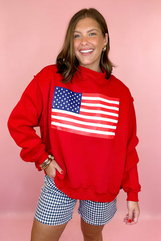 USA/Flag Reversible Mock Sweatshirt - Red