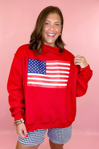 USA/Flag Reversible Mock Sweatshirt - Red