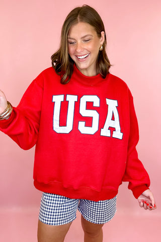 USA/Flag Reversible Mock Sweatshirt - Red