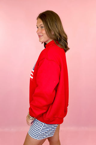 USA/Flag Reversible Mock Sweatshirt - Red