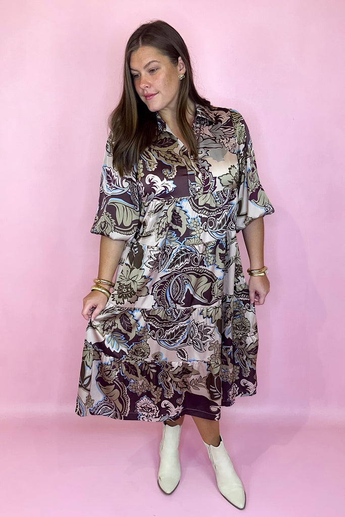 fall floral midi dress brown