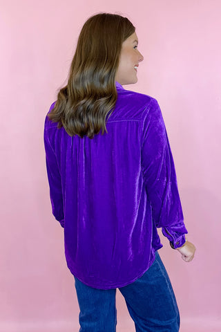 plus size velvet button down top purple