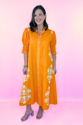 Victoria Dunn Kiawah Floral Midi Dress Tangerine