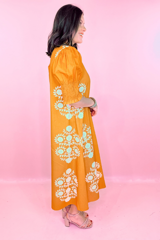 Victoria Dunn Kiawah Floral Midi Dress Tangerine