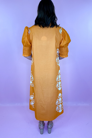Victoria Dunn Kiawah Floral Midi Dress Tangerine