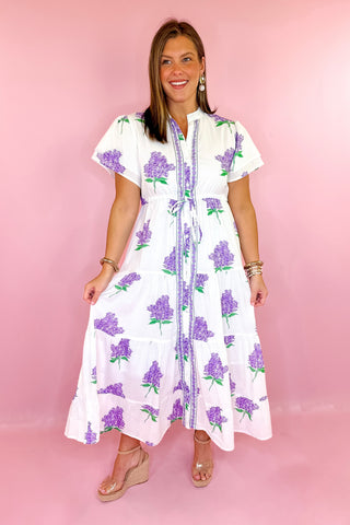 Victoria Dunn Magnolia Flutter Midi Dress Lilac