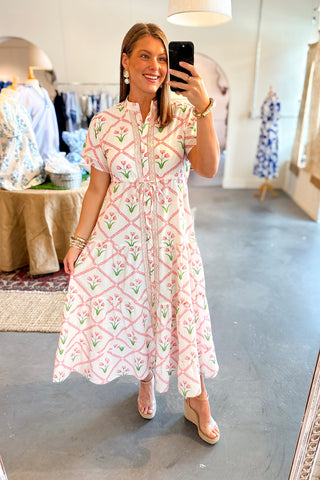 Victoria Dunn Magnolia Flutter Midi Dress Petal Lattice