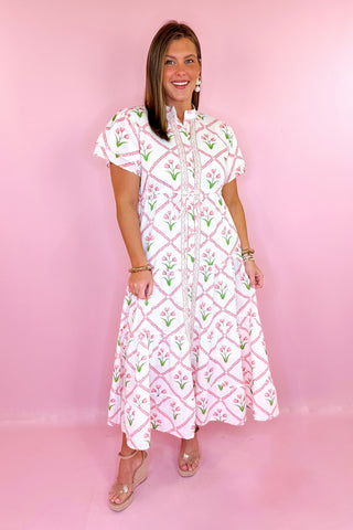 Victoria Dunn Magnolia Flutter Midi Dress Petal Lattice