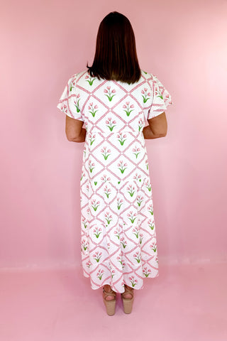 Victoria Dunn Magnolia Flutter Midi Dress Petal Lattice