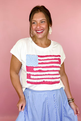 Vintage Vibes American Flag Top Cream
