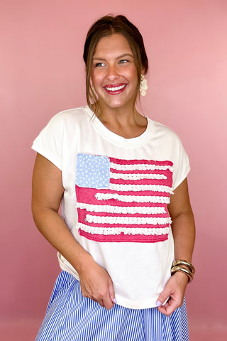 Vintage Vibes American Flag Top Cream