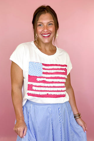 Vintage Vibes American Flag Top Cream