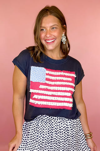 Vintage Vibes American Flag Top Navy