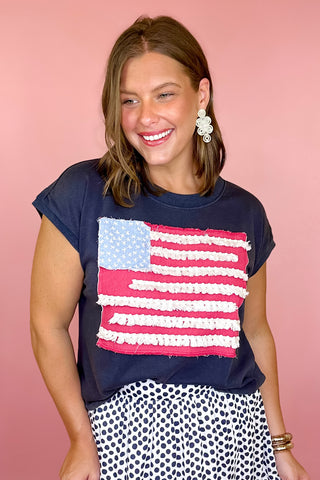 Vintage Vibes American Flag Top Navy