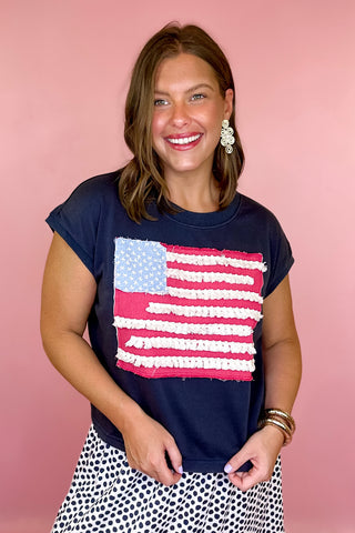 Vintage Vibes American Flag Top Navy
