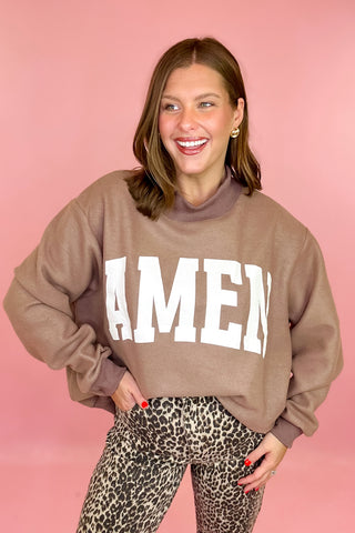 WWJD/Amen Reversible Mock Sweatshirt Brown