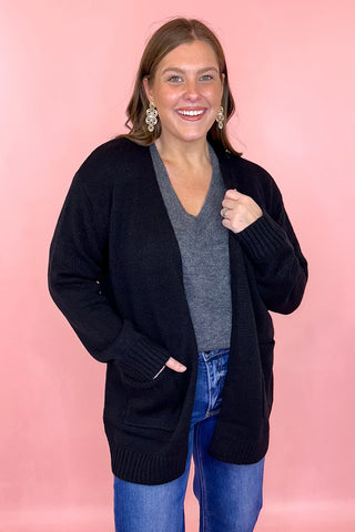 plus size black knit cardigan