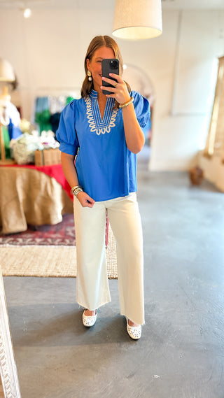 Embroidered Top Blue