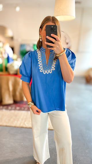 Embroidered Top Blue