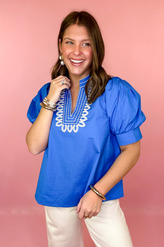 Embroidered Top Blue