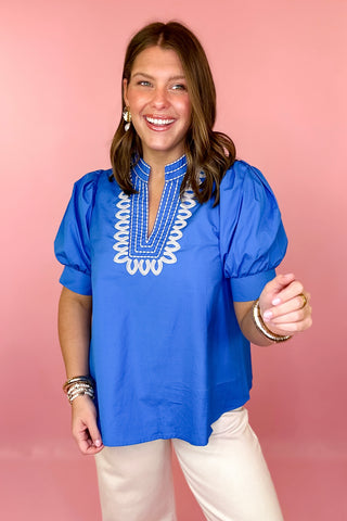 Embroidered Top Blue