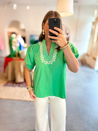 Embroidered Top Green