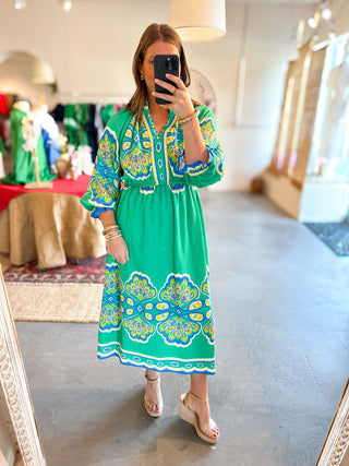 Abstract Midi Dress Green