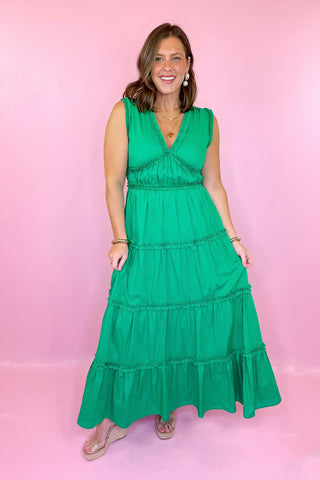 Ruffle Sleeveless Maxi Dress Green