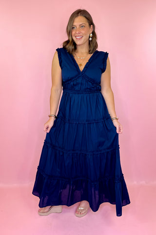 Ruffle Sleeveless Maxi Dress Navy