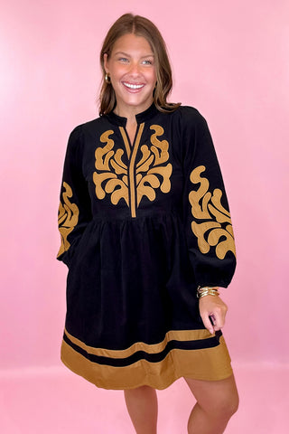 Well Spoken Embroidered Corduroy Mini Dress Black