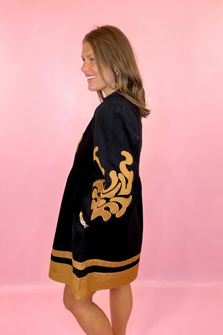 Well Spoken Embroidered Corduroy Mini Dress Black