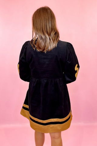 Well Spoken Embroidered Corduroy Mini Dress Black